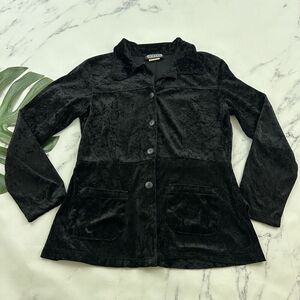 Hipwear Womens Vintage Y2k Velvet Top Size L Black Button Up Funky Pockets